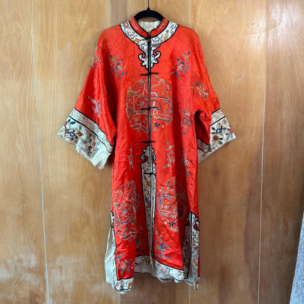 Antique 1930s Chinese Forbidden Stitch Silk Opera Robe Fuerst's Shanghai AS IS